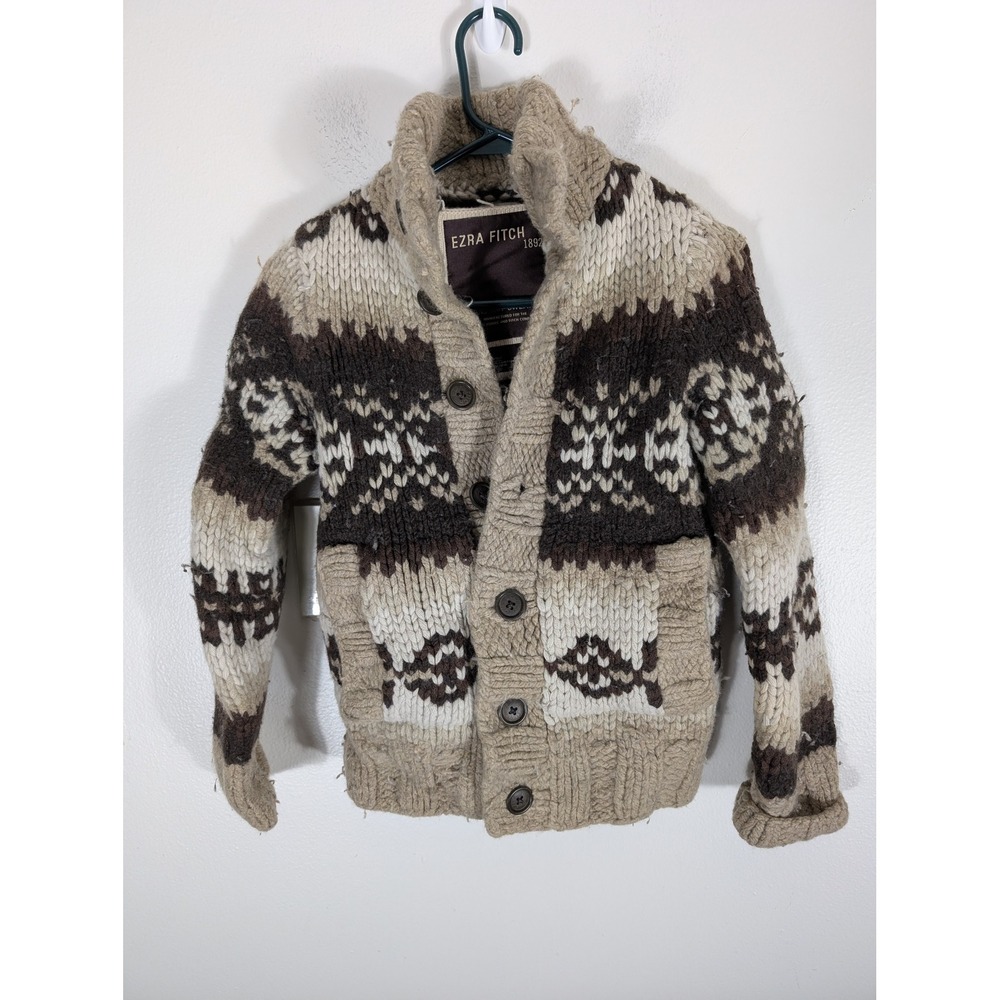 Ezra Fitch Women's Small Abercrombie Hand Knit Wool Fair Isle Cardigan Brown - Picture 1 of 11